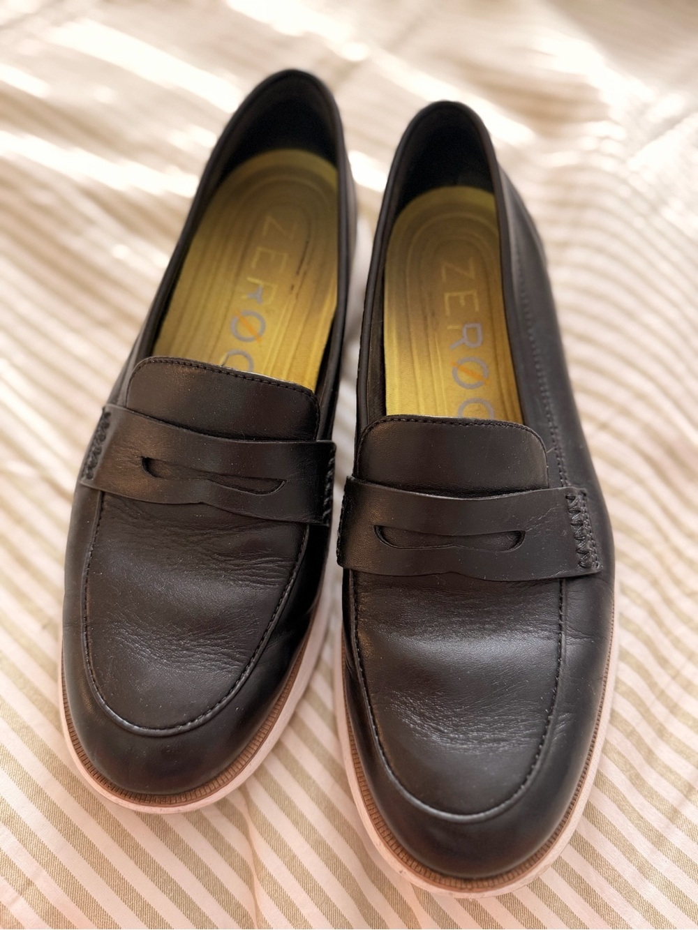Cole Haan Black Leather Women's Penny Loafers with Gold Insole